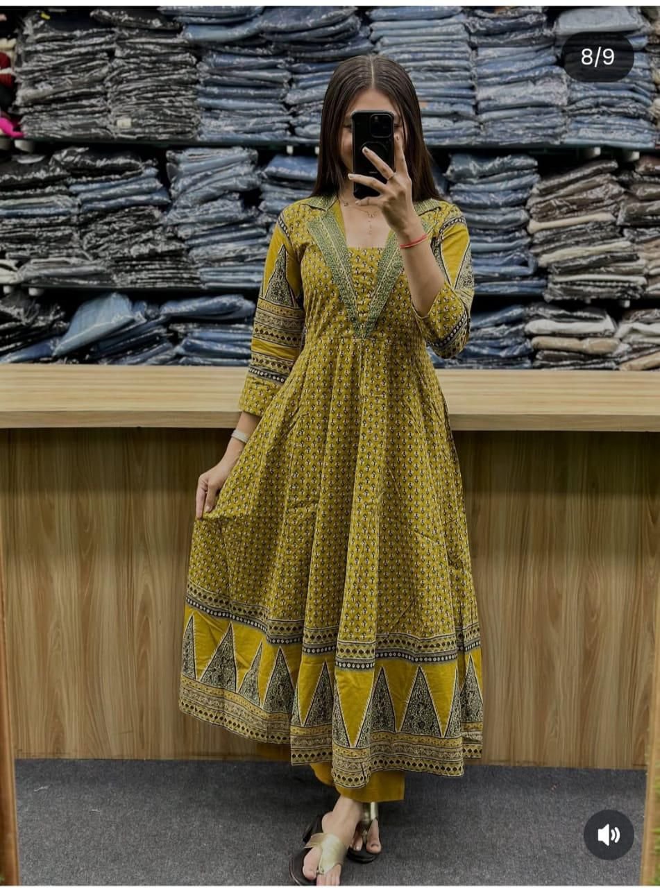 Cotton Handwork Kurti Palazzo Dupatta Set